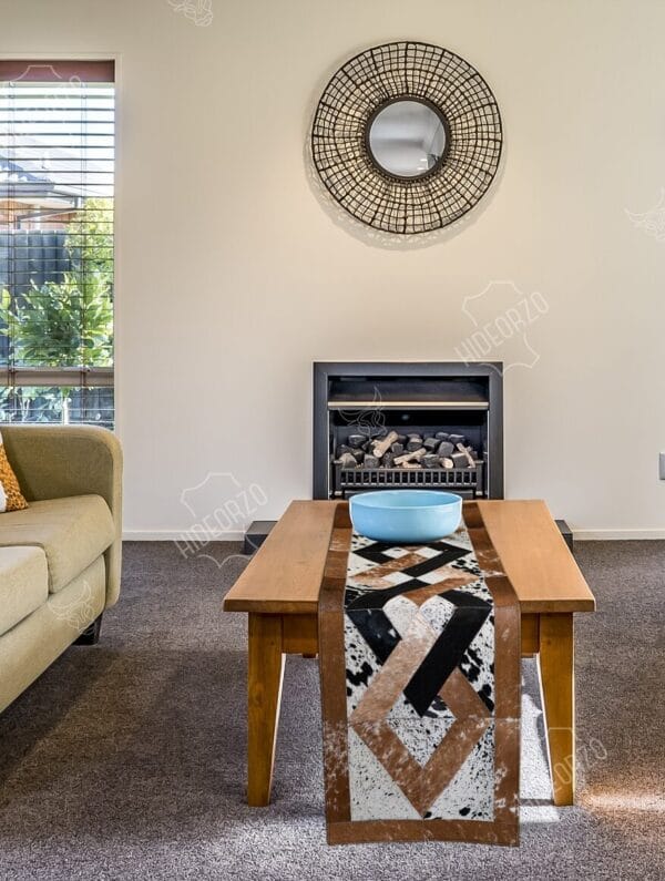 HANDCRAFTED NATURAL COWHIDE TABLE RUNNER Handcrafted Cowhide Table Runner for Decor by Hideorzo